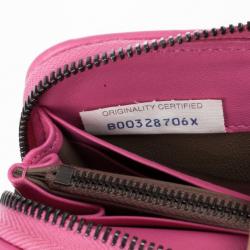 Pre Owned Bottega Veneta Pink Intreciatto Zip Around Wallet