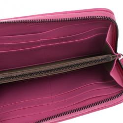Pre Owned Bottega Veneta Pink Intreciatto Zip Around Wallet