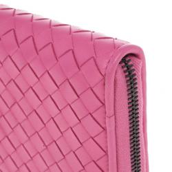 Pre Owned Bottega Veneta Pink Intreciatto Zip Around Wallet