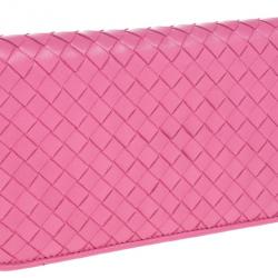Pre Owned Bottega Veneta Pink Intreciatto Zip Around Wallet