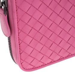 Pre Owned Bottega Veneta Pink Intreciatto Zip Around Wallet