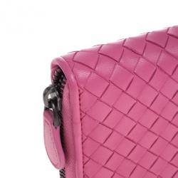 Pre Owned Bottega Veneta Pink Intreciatto Zip Around Wallet