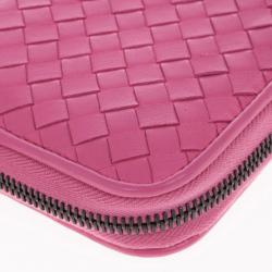 Pre Owned Bottega Veneta Pink Intreciatto Zip Around Wallet