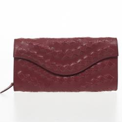 Pre Owned Bottega Veneta Burgundy Intrecciato Wallet