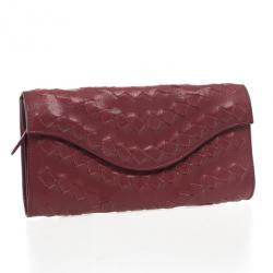 Pre Owned Bottega Veneta Burgundy Intrecciato Wallet