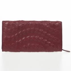 Pre Owned Bottega Veneta Burgundy Intrecciato Wallet