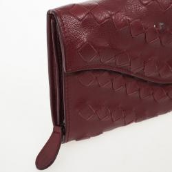 Pre Owned Bottega Veneta Burgundy Intrecciato Wallet