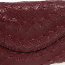 Pre Owned Bottega Veneta Burgundy Intrecciato Wallet