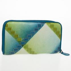 Pre Owned Bottega Veneta Blue Green Leather Intrecciato Nappa Wallet