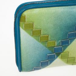 Pre Owned Bottega Veneta Blue Green Leather Intrecciato Nappa Wallet