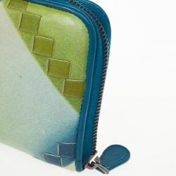 Pre Owned Bottega Veneta Blue Green Leather Intrecciato Nappa Wallet