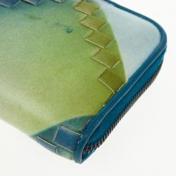 Pre Owned Bottega Veneta Blue Green Leather Intrecciato Nappa Wallet