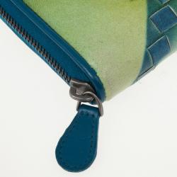 Pre Owned Bottega Veneta Blue Green Leather Intrecciato Nappa Wallet