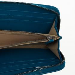 Pre Owned Bottega Veneta Blue Green Leather Intrecciato Nappa Wallet