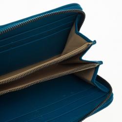 Pre Owned Bottega Veneta Blue Green Leather Intrecciato Nappa Wallet