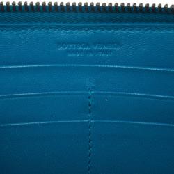 Pre Owned Bottega Veneta Blue Green Leather Intrecciato Nappa Wallet