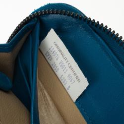Pre Owned Bottega Veneta Blue Green Leather Intrecciato Nappa Wallet