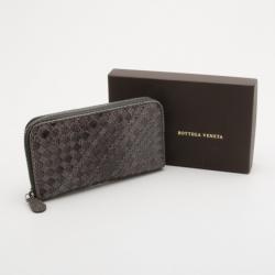 Pre Owned Bottega Veneta Ardoise Intrecciato Ayers Zip Around Wallet