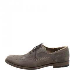 Pre Owned Bottega Veneta Brown Vintage Finish Brogue Leather Oxfords Size 43