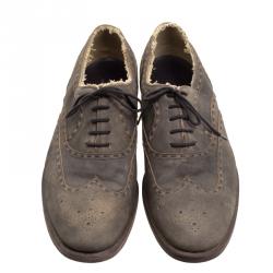 Pre Owned Bottega Veneta Brown Vintage Finish Brogue Leather Oxfords Size 43