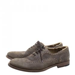 Pre Owned Bottega Veneta Brown Vintage Finish Brogue Leather Oxfords Size 43