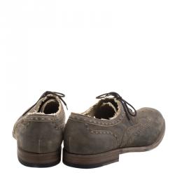 Pre Owned Bottega Veneta Brown Vintage Finish Brogue Leather Oxfords Size 43