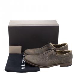 Pre Owned Bottega Veneta Brown Vintage Finish Brogue Leather Oxfords Size 43