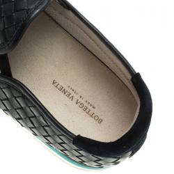 Pre Owned Bottega Veneta Navy Blue Intrecciato Leather Sneakers Size 40