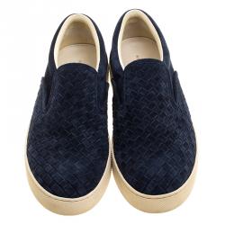 Pre Owned Bottega Veneta Oxford Blue Intrecciato Suede Slip On Sneakers Size 43