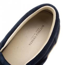 Pre Owned Bottega Veneta Oxford Blue Intrecciato Suede Slip On Sneakers Size 43