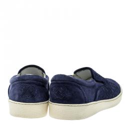 Pre Owned Bottega Veneta Blue Intrecciato Suede Slip On Sneakers Size 41.5