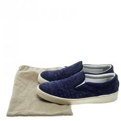 Pre Owned Bottega Veneta Blue Intrecciato Suede Slip On Sneakers Size 41.5