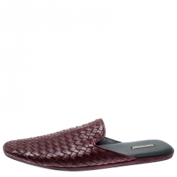 Pre Owned Bottega Veneta Burgundy Intrecciato Leather Espresso Fiandra Mules Size 43