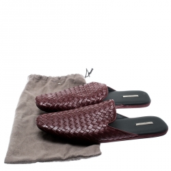 Pre Owned Bottega Veneta Burgundy Intrecciato Leather Espresso Fiandra Mules Size 43