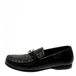 Pre Owned Bottega Veneta Black Intrecciato Leather Driver Loafers Size 40