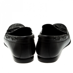 Pre Owned Bottega Veneta Black Intrecciato Leather Driver Loafers Size 40