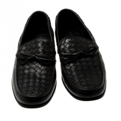 Pre Owned Bottega Veneta Black Intrecciato Leather Driver Loafers Size 40