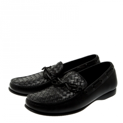 Pre Owned Bottega Veneta Black Intrecciato Leather Driver Loafers Size 40