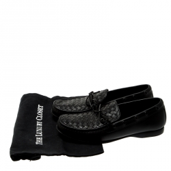 Pre Owned Bottega Veneta Black Intrecciato Leather Driver Loafers Size 40