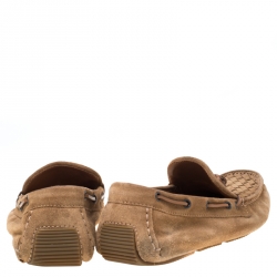 Pre Owned Bottega Veneta Brown Intrecciato Suede Bow Slip On Loafers Size 44