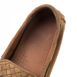 Pre Owned Bottega Veneta Brown Intrecciato Suede Bow Slip On Loafers Size 44