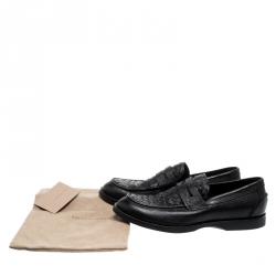 Pre Owned Bottega Veneta Black Intrecciato Leather Penny Loafers Size 42