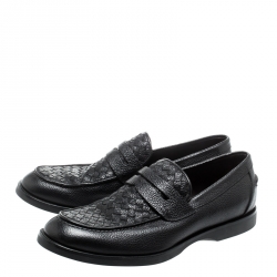 Pre Owned Bottega Veneta Black Intrecciato Leather Penny Loafers Size 42