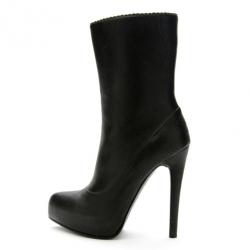 Pre Owned Bottega Veneta Black Leather Platform Mid Calf Boots Size 38