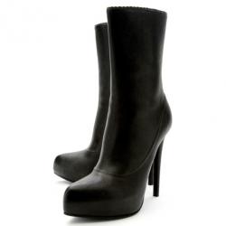 Pre Owned Bottega Veneta Black Leather Platform Mid Calf Boots Size 38