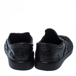 Pre Owned Bottega Veneta Black Intrecciato Leather Dodger Slip-on Sneakers Size 44