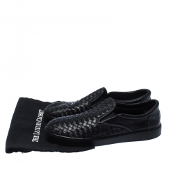 Pre Owned Bottega Veneta Black Intrecciato Leather Dodger Slip-on Sneakers Size 44