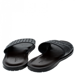 Pre Owned Bottega Veneta Black Intrecciato Leather Slide Sandals Size 45