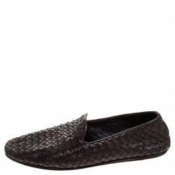 مملوكة مسبقًا Bottega Veneta Brown Intrecciato Leather Smoking Slippers Size 42