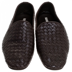مملوكة مسبقًا Bottega Veneta Brown Intrecciato Leather Smoking Slippers Size 42